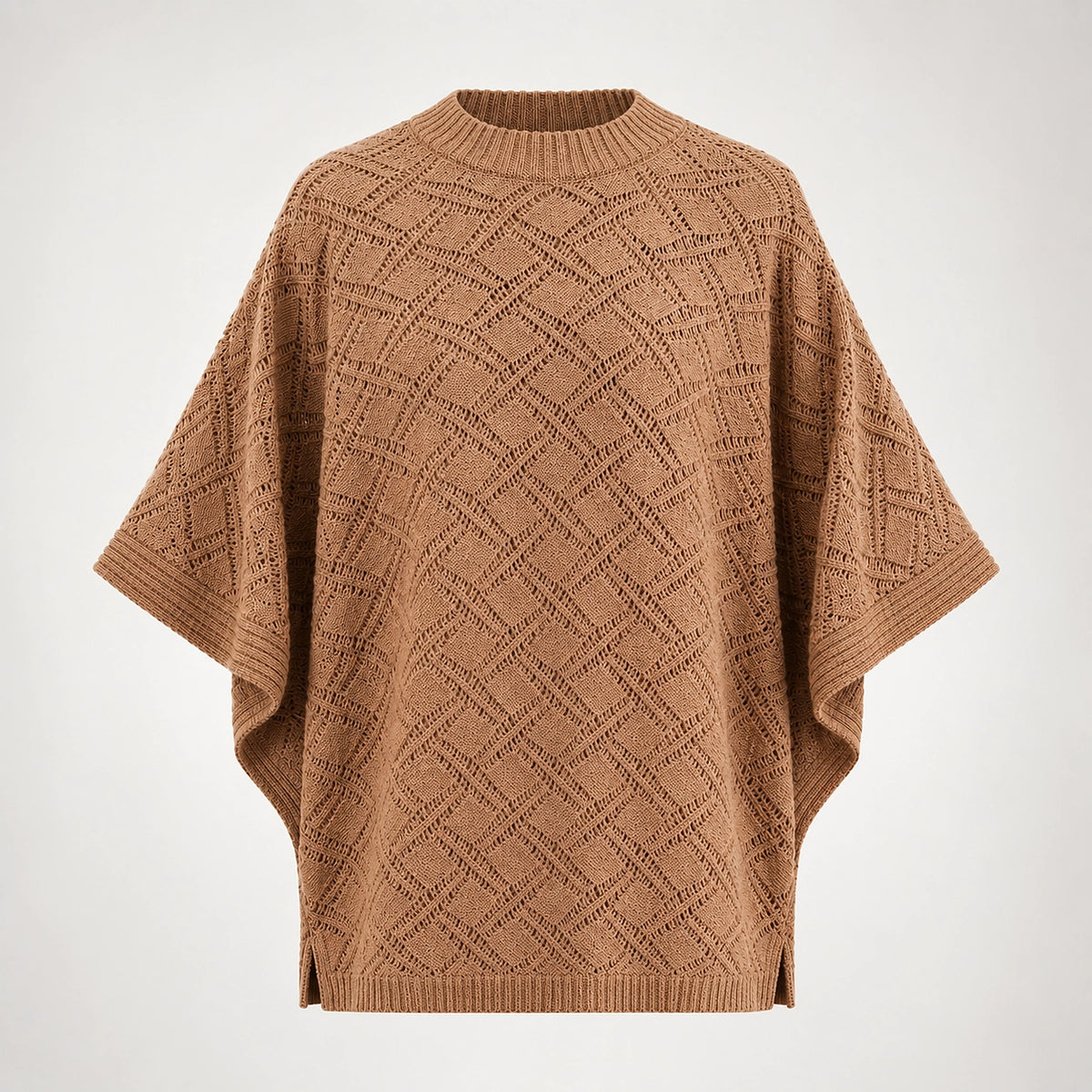 Dalvey Wool Knit Poncho — Camel (apparel solo)