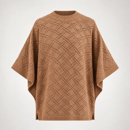 Dalvey Wool Knit Poncho — Camel (apparel solo)