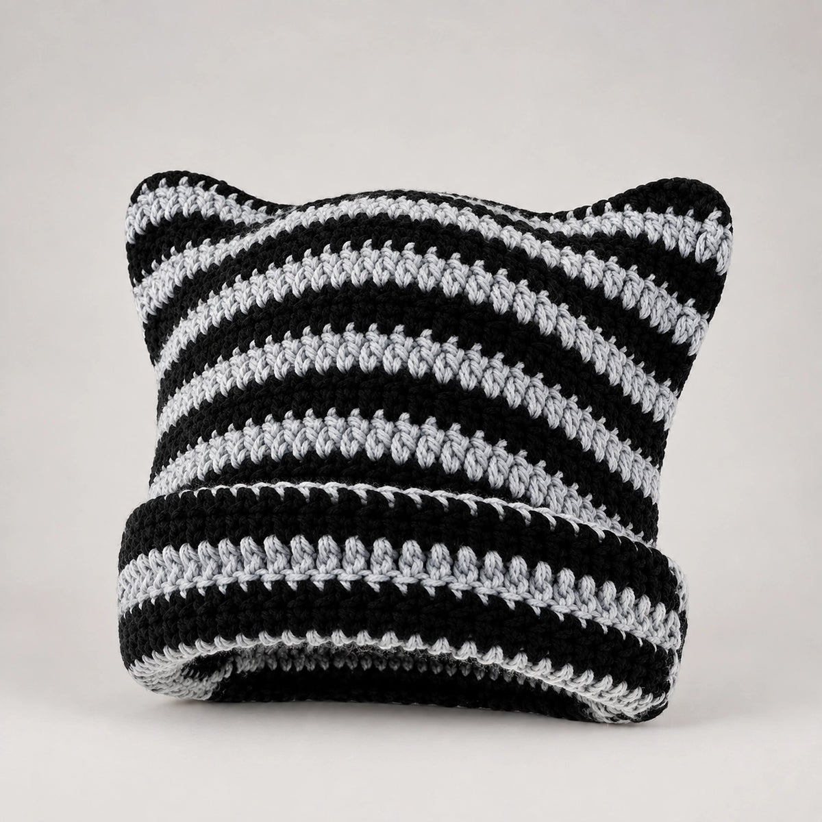 Delphi Cat Ear Crochet Beanie — Cd61300 Gray Black (headwear solo front)