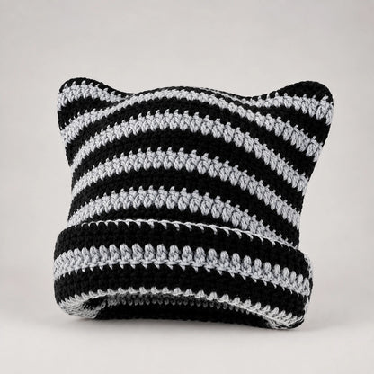 Delphi Cat Ear Crochet Beanie — Cd61300 Gray Black (headwear solo front)
