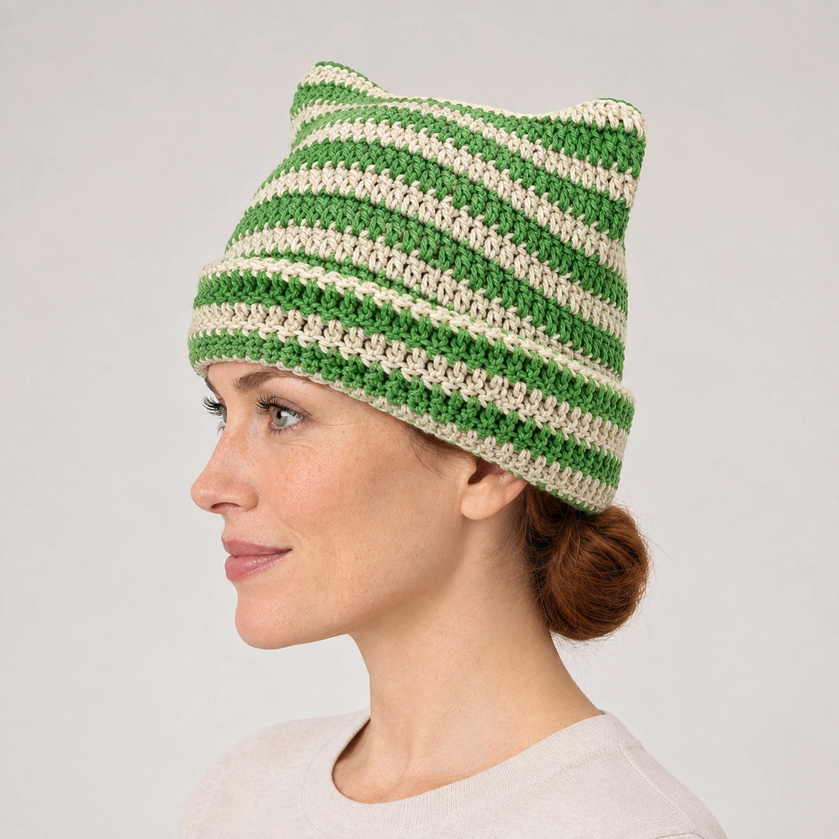 Delphi Cat Ear Crochet Beanie — Cd61300 Green Rice (headwear model alt)