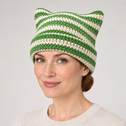 Delphi Cat Ear Crochet Beanie — Cd61300 Green Rice (headwear model front)