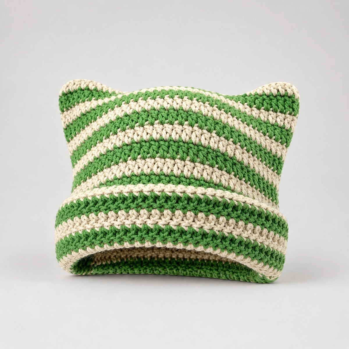 Delphi Cat Ear Crochet Beanie — Cd61300 Green Rice (headwear solo front)