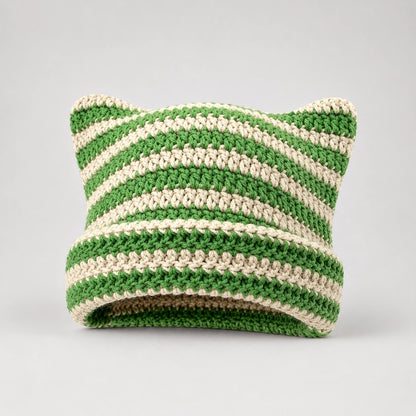 Delphi Cat Ear Crochet Beanie — Cd61300 Green Rice (headwear solo front)