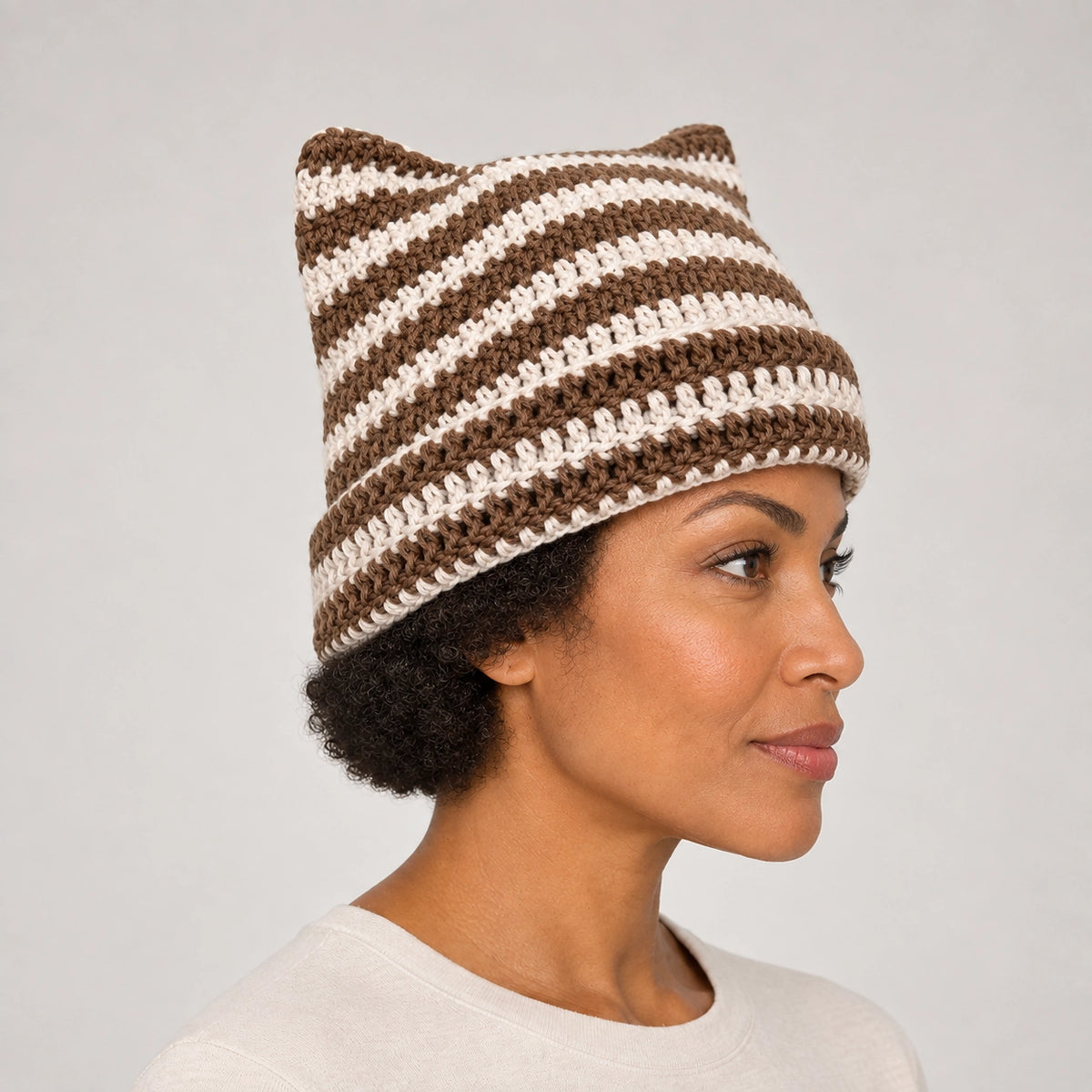 Delphi Cat Ear Crochet Beanie — Cd61300 Khaki (headwear model alt)
