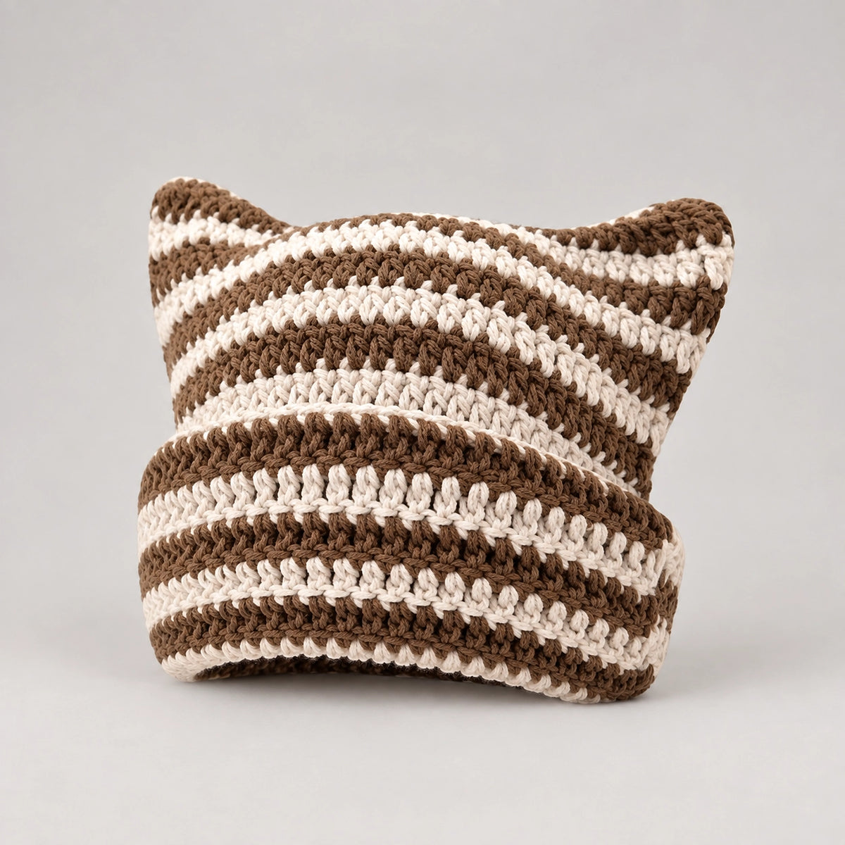 Delphi Cat Ear Crochet Beanie — Cd61300 Khaki (headwear solo front)