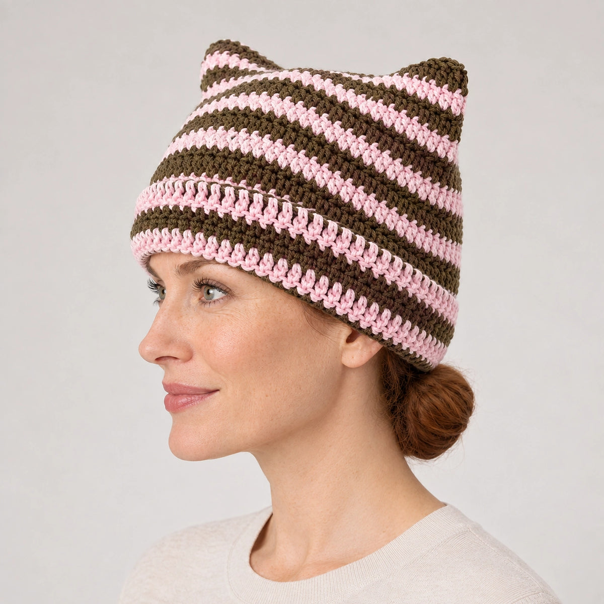 Delphi Cat Ear Crochet Beanie — Cd61300 Pink (headwear model alt)