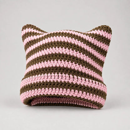 Delphi Cat Ear Crochet Beanie — Cd61300 Pink (headwear solo front)