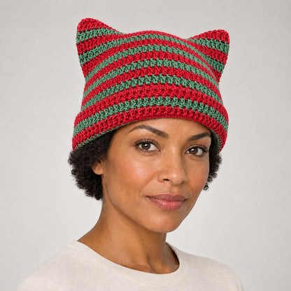 Delphi Cat Ear Crochet Beanie — Cd61300 Red And Green (headwear model front)