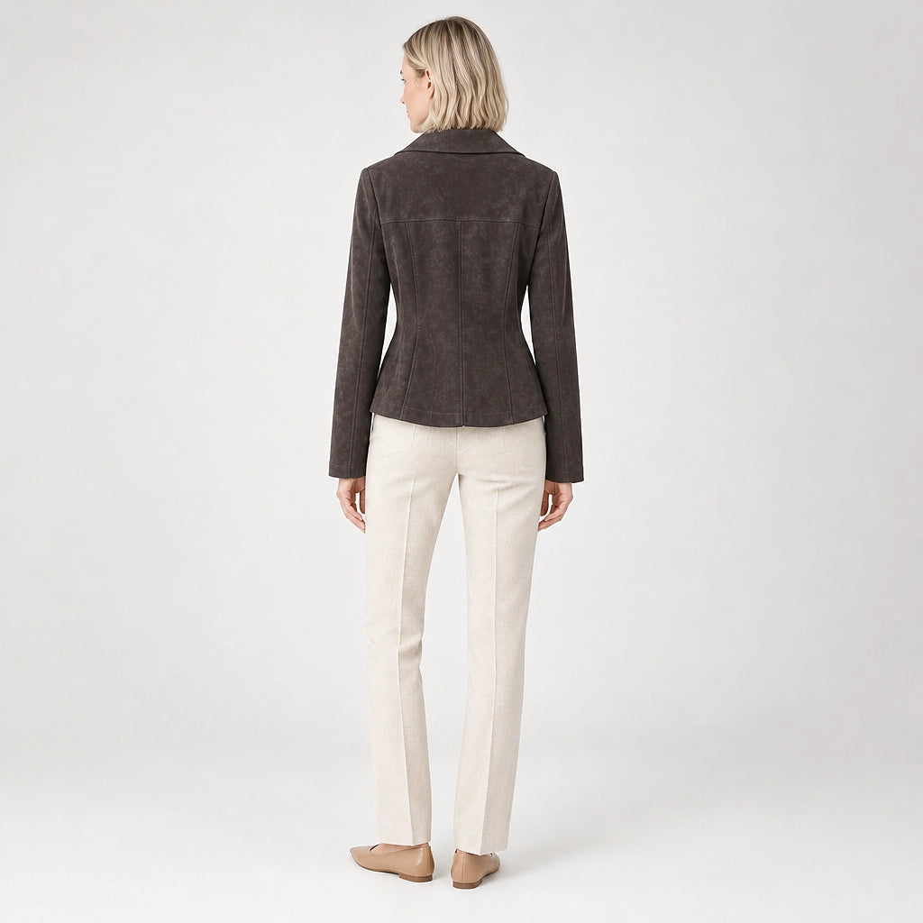 Brynn Sheepskin Leather Jacket — Charcoal (apparel back)