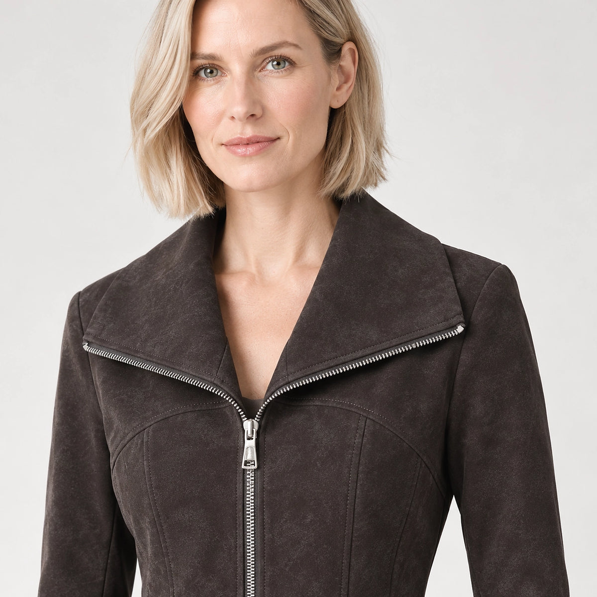 Brynn Sheepskin Leather Jacket — Charcoal (apparel detail)
