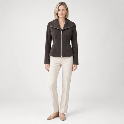 Brynn Sheepskin Leather Jacket — Charcoal (apparel front)