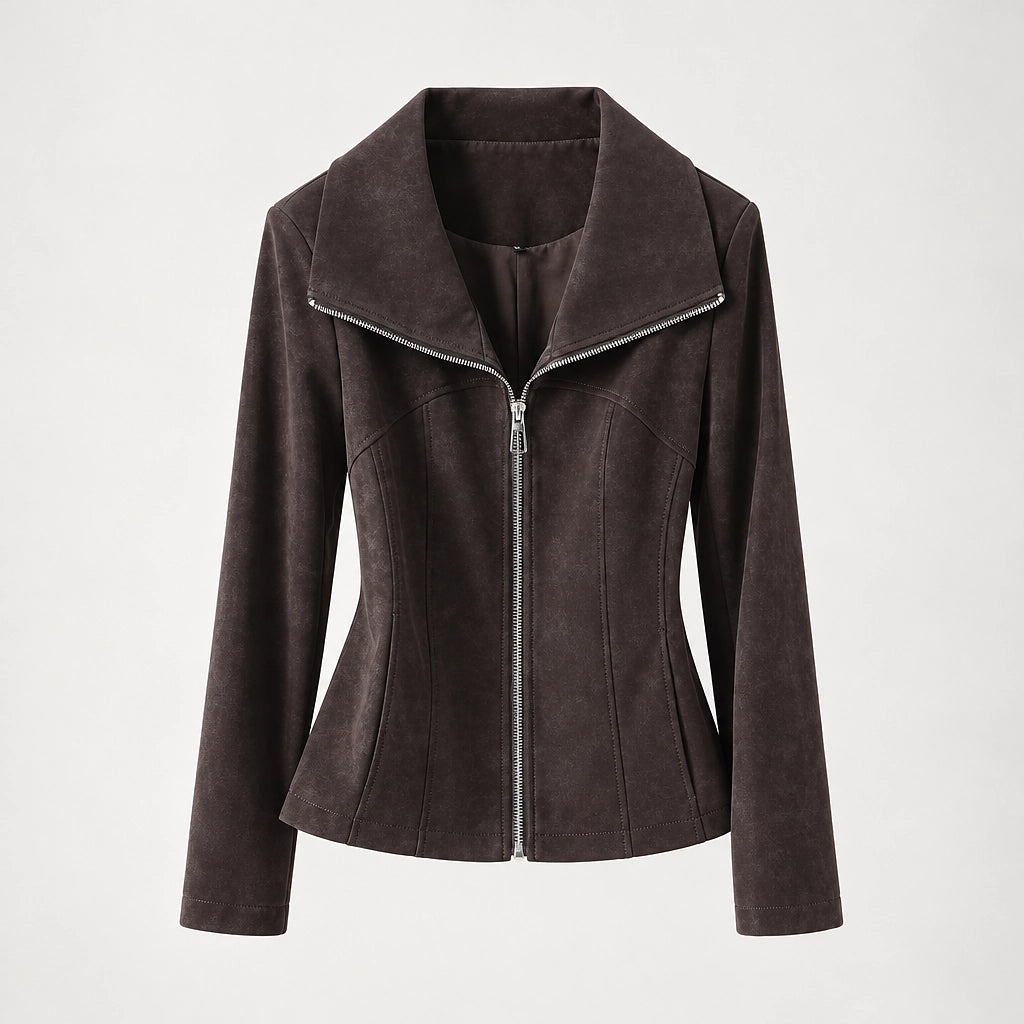 Brynn Sheepskin Leather Jacket — Charcoal (apparel solo)