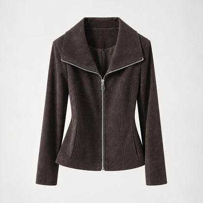 Brynn Sheepskin Leather Jacket — Charcoal (apparel solo)