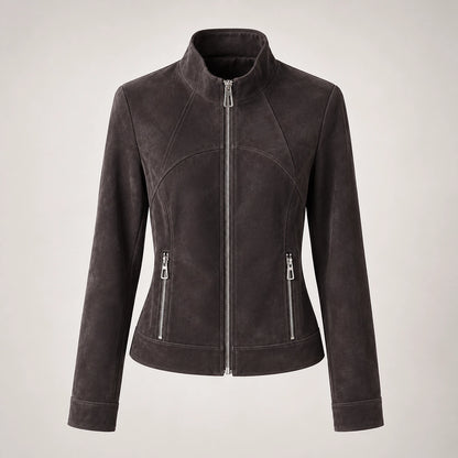 Belvara Sheepskin Leather Jacket — Charcoal (apparel solo)