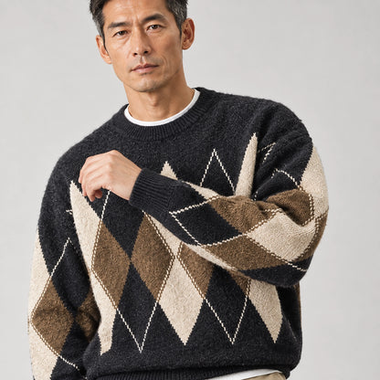 Halcourt Argyle Knit Sweater — Charcoal Argyle (apparel detail)