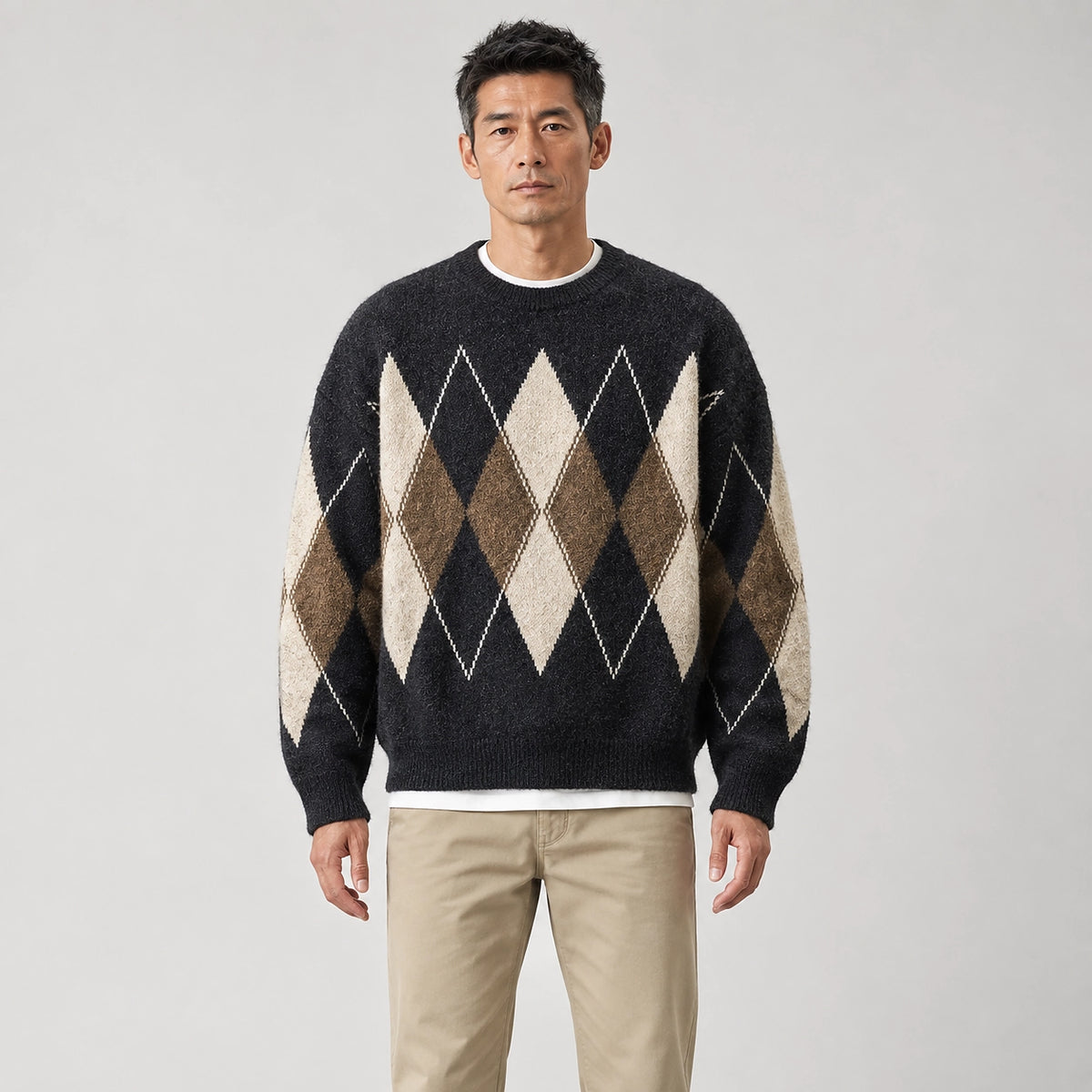 Halcourt Argyle Knit Sweater — Charcoal Argyle (apparel front)