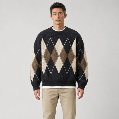 Halcourt Argyle Knit Sweater — Charcoal Argyle (apparel front)