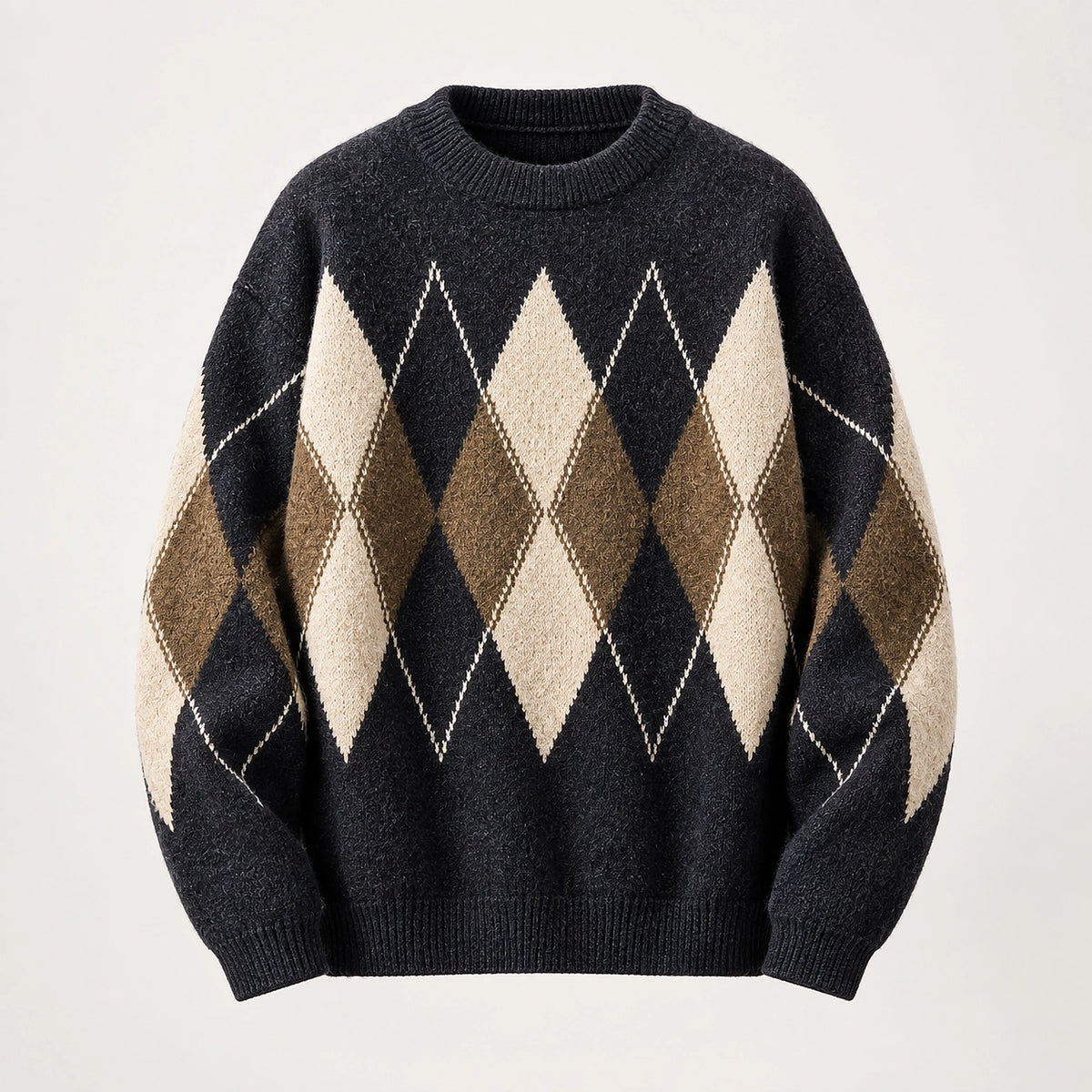 Halcourt Argyle Knit Sweater — Charcoal Argyle (apparel solo)