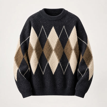 Halcourt Argyle Knit Sweater — Charcoal Argyle (apparel solo)