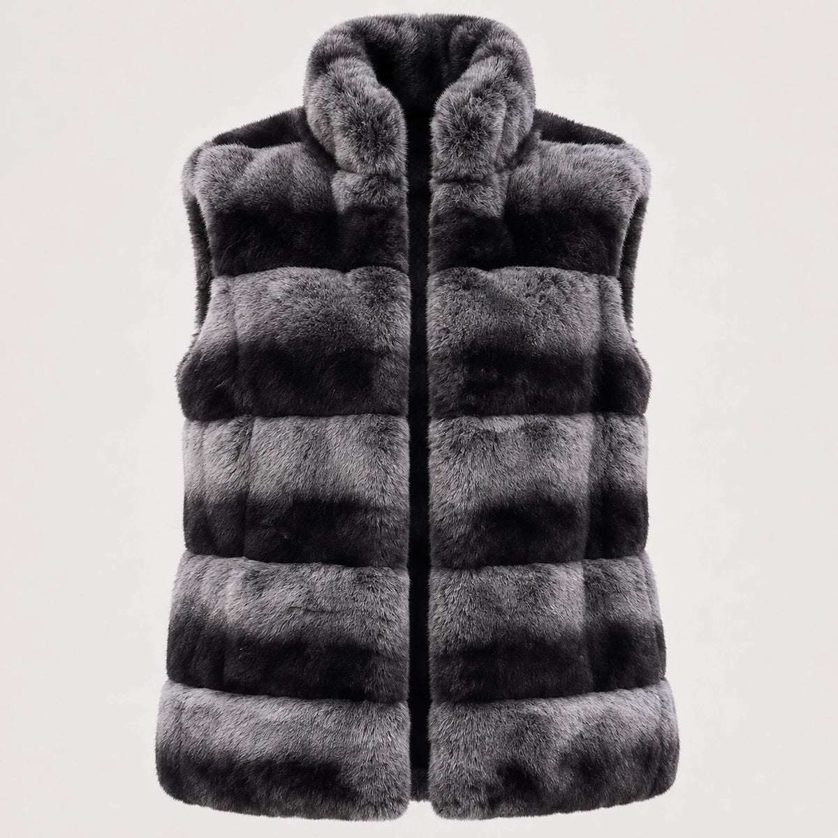 Belara Striped Faux Fur Vest — Charcoal & Black (apparel solo)
