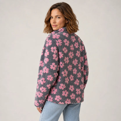 Dulce Floral Fleece Pullover — Charcoal Floral 2 (apparel back)