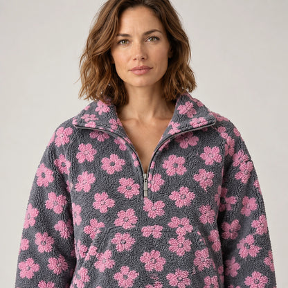 Dulce Floral Fleece Pullover — Charcoal Floral 2 (apparel detail)