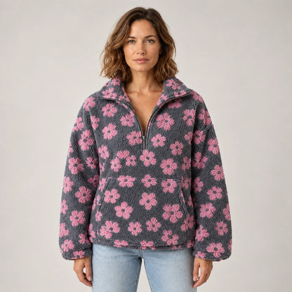 Dulce Floral Fleece Pullover — Charcoal Floral 2 (apparel front)