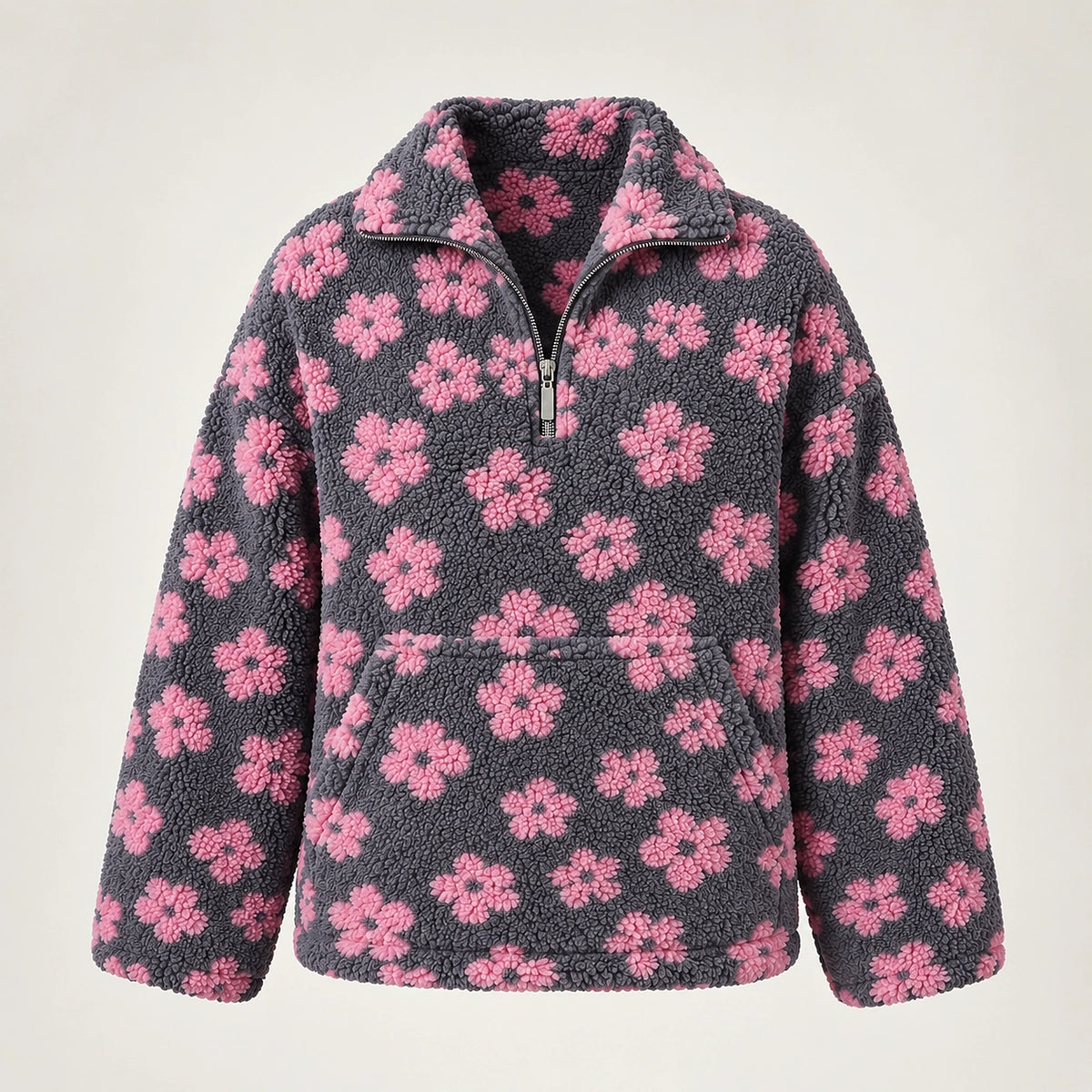 Dulce Floral Fleece Pullover — Charcoal Floral 2 (apparel solo)