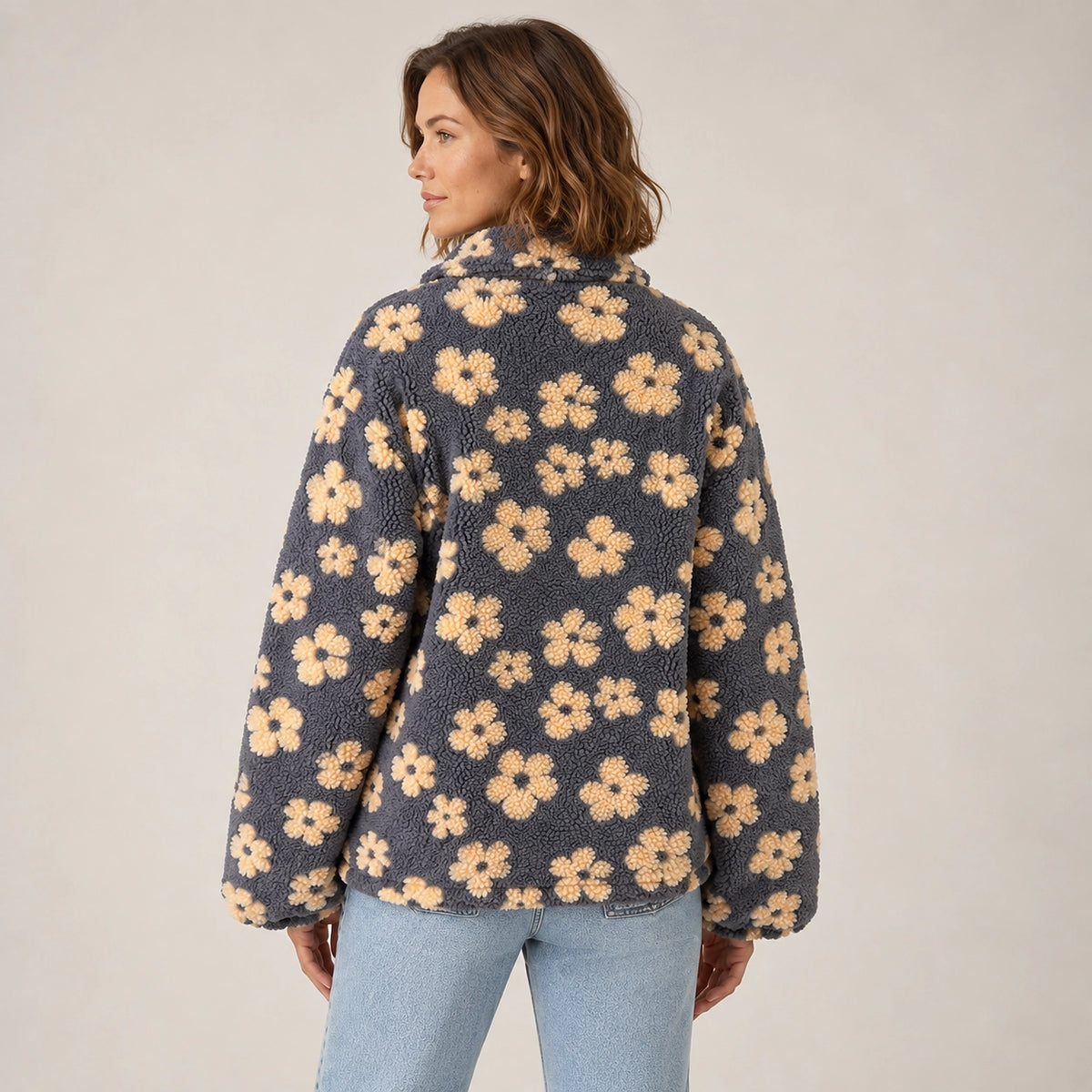 Dulce Floral Fleece Pullover — Charcoal Floral (apparel back)