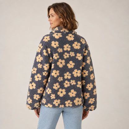 Dulce Floral Fleece Pullover — Charcoal Floral (apparel back)