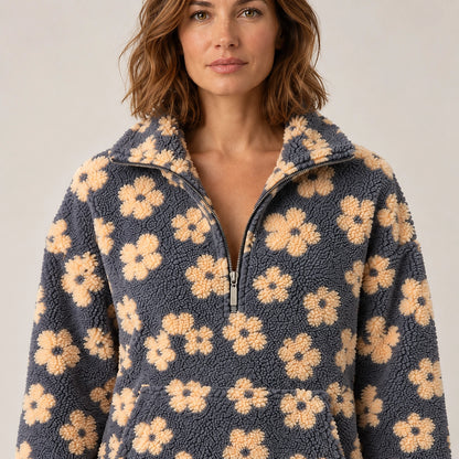 Dulce Floral Fleece Pullover — Charcoal Floral (apparel detail)