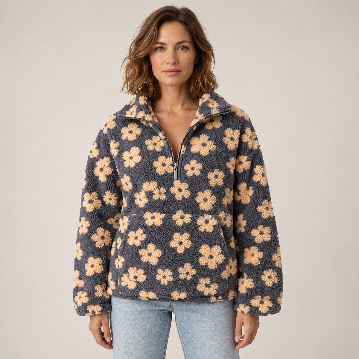 Dulce Floral Fleece Pullover — Charcoal Floral (apparel front)
