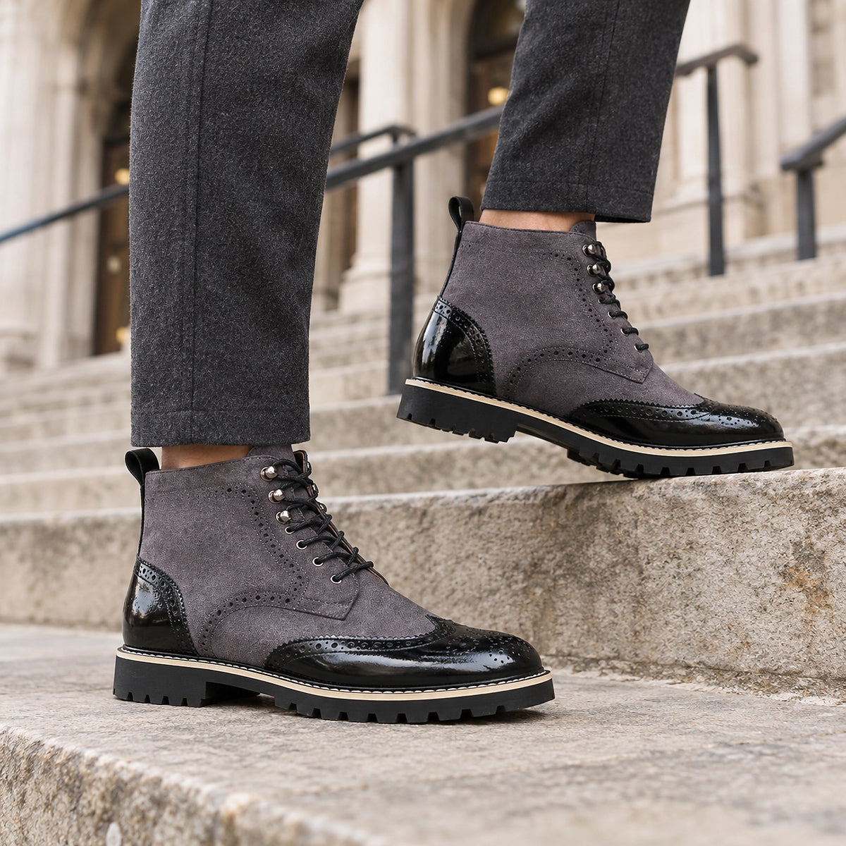 Halwick Leather Brogue Boots — Charcoal (footwear environment 2)