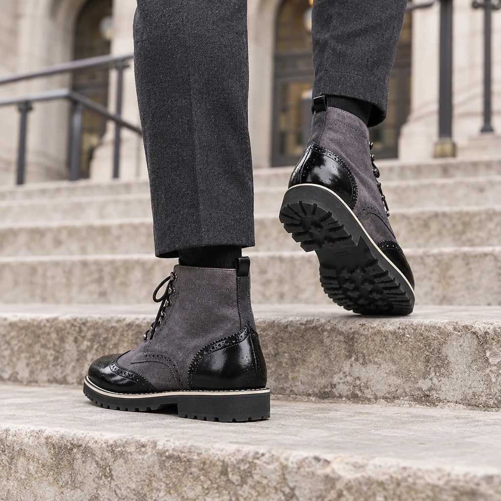 Halwick Leather Brogue Boots — Charcoal (footwear environment 3)