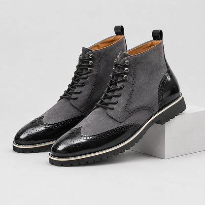 Halwick Leather Brogue Boots — Charcoal (mens shoe pedestal)