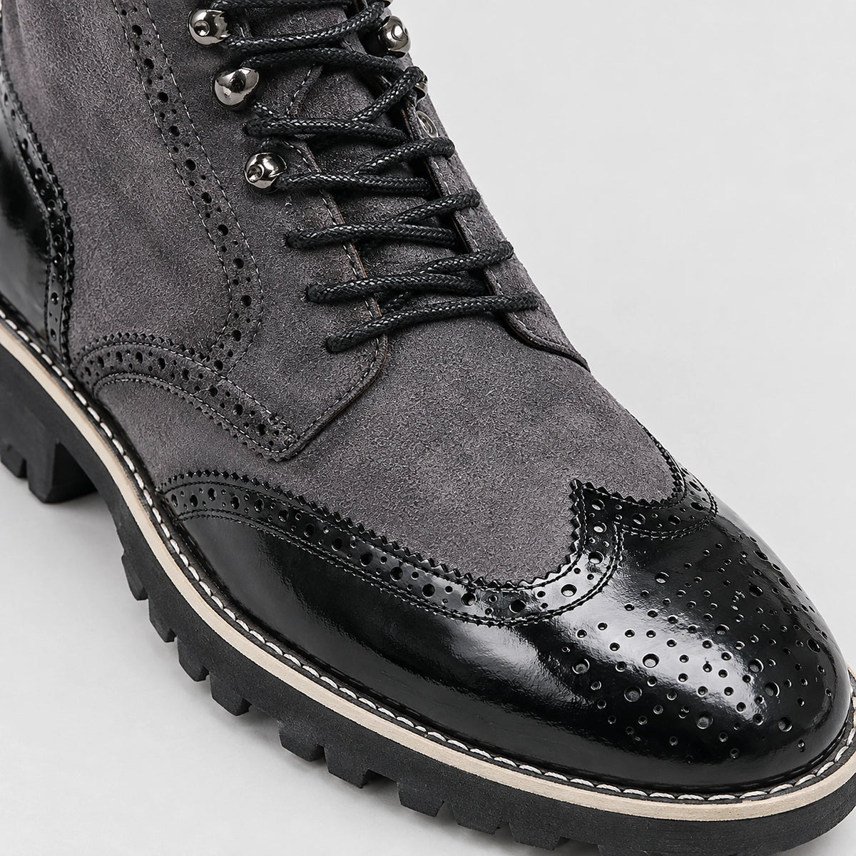Halwick Leather Brogue Boots — Charcoal (mens shoe zoom)