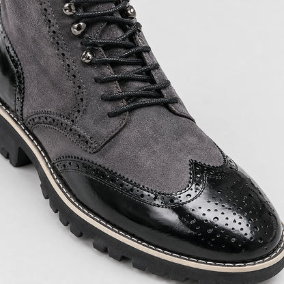 Halwick Leather Brogue Boots — Charcoal (mens shoe zoom)