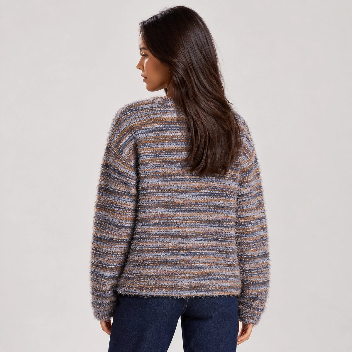 Belara Cotton Blend Cardigan — Charcoal Tweed (apparel back)