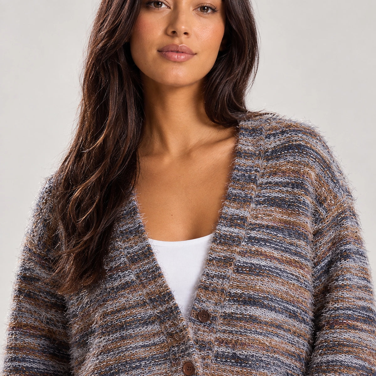Belara Cotton Blend Cardigan — Charcoal Tweed (apparel detail)