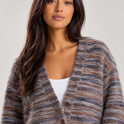 Belara Cotton Blend Cardigan — Charcoal Tweed (apparel detail)