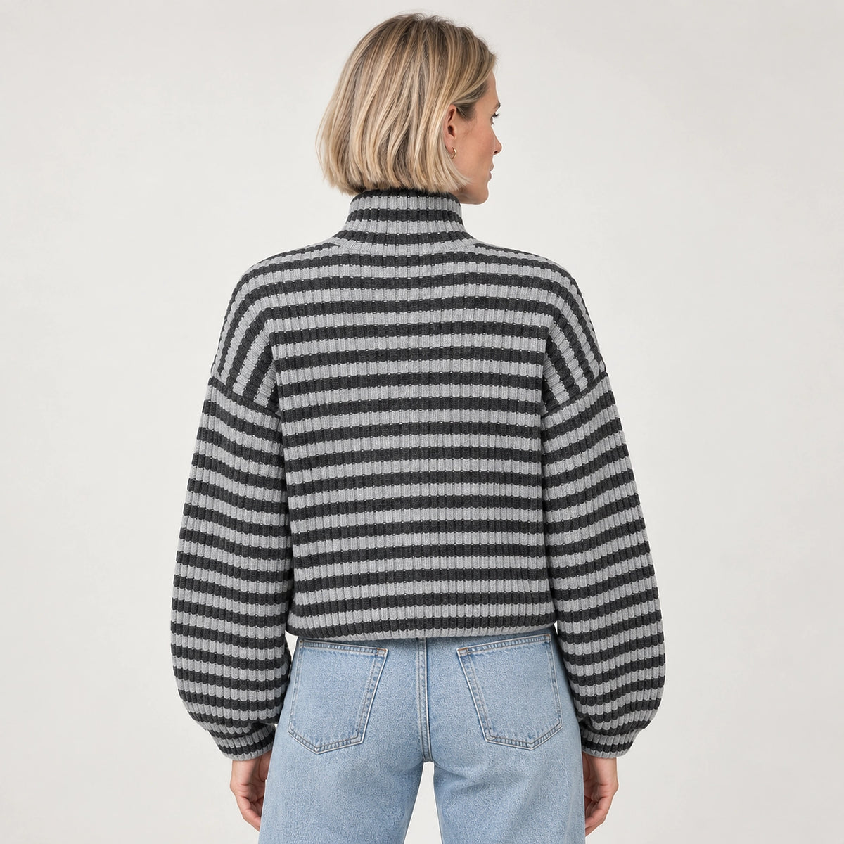 Breval Ribbed Zip Sweater — Charcoal & White Stripe (apparel back)