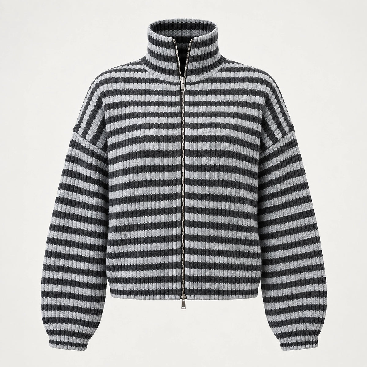 Breval Ribbed Zip Sweater — Charcoal & White Stripe (apparel solo)