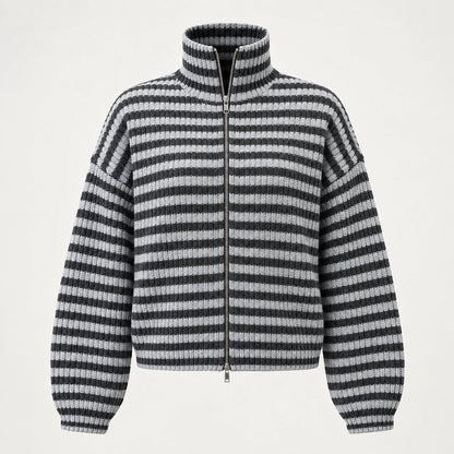 Breval Ribbed Zip Sweater — Charcoal & White Stripe (apparel solo)