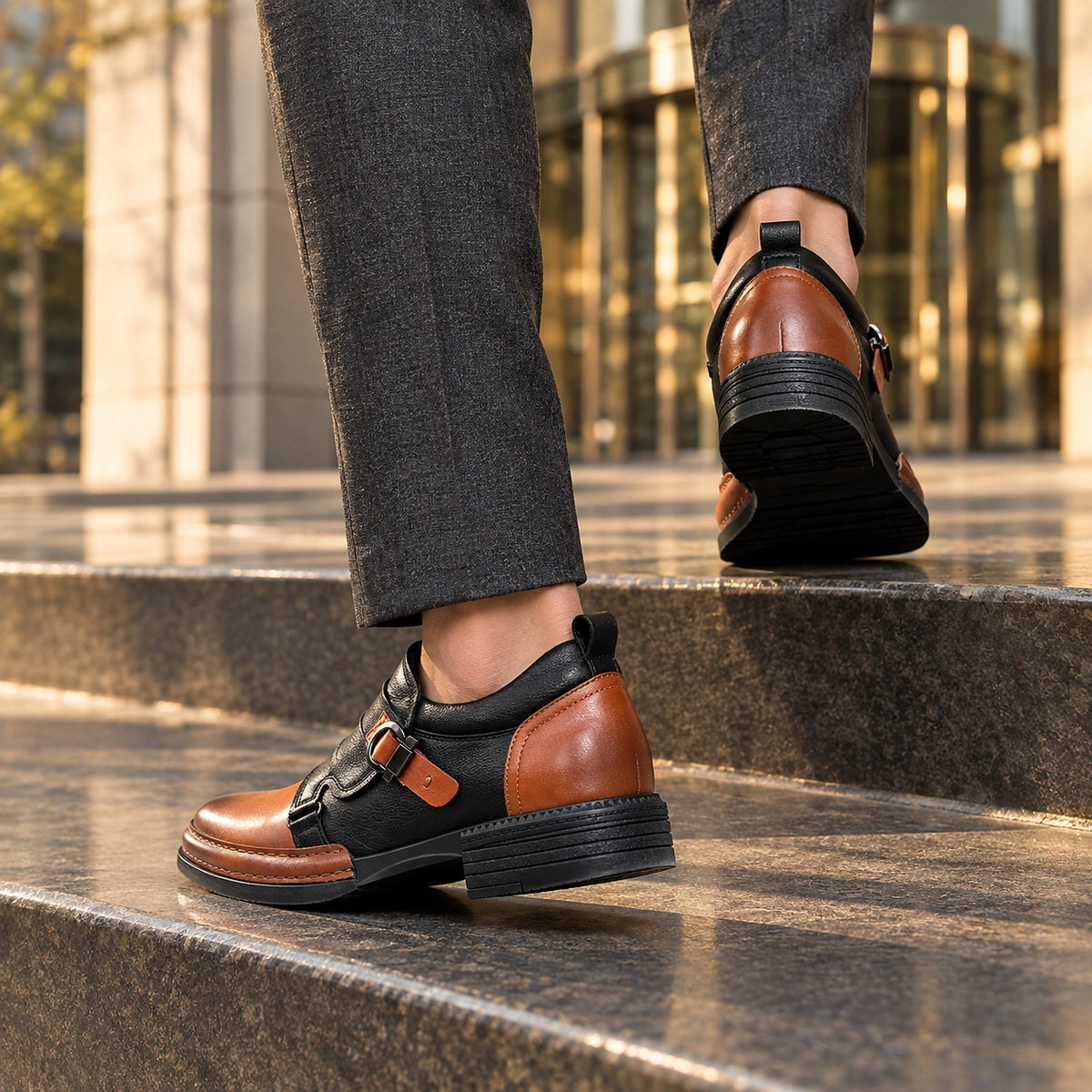 Delvano Leather Monk Strap Loafers — Cognac Brown (footwear environment 3)