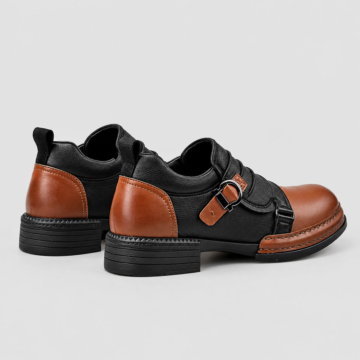 Delvano Leather Monk Strap Loafers — Cognac Brown (mens shoe angle)
