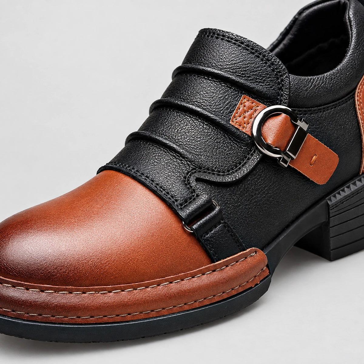 Delvano Leather Monk Strap Loafers — Cognac Brown (mens shoe zoom)