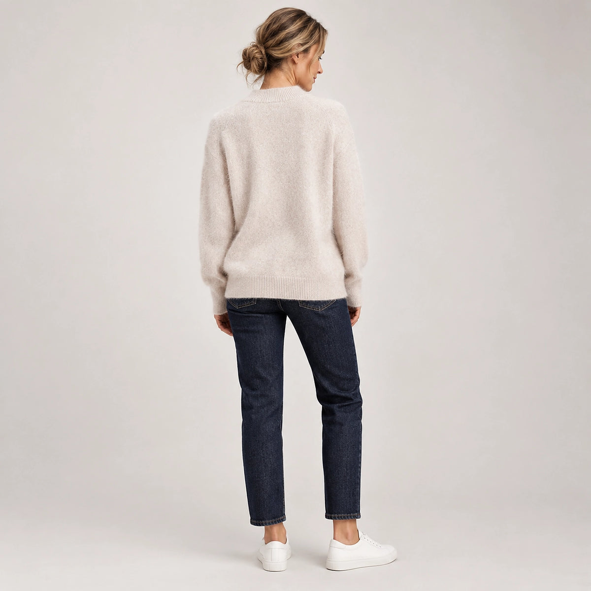 Halvern Cashmere Crewneck Sweater — Cream (apparel back)