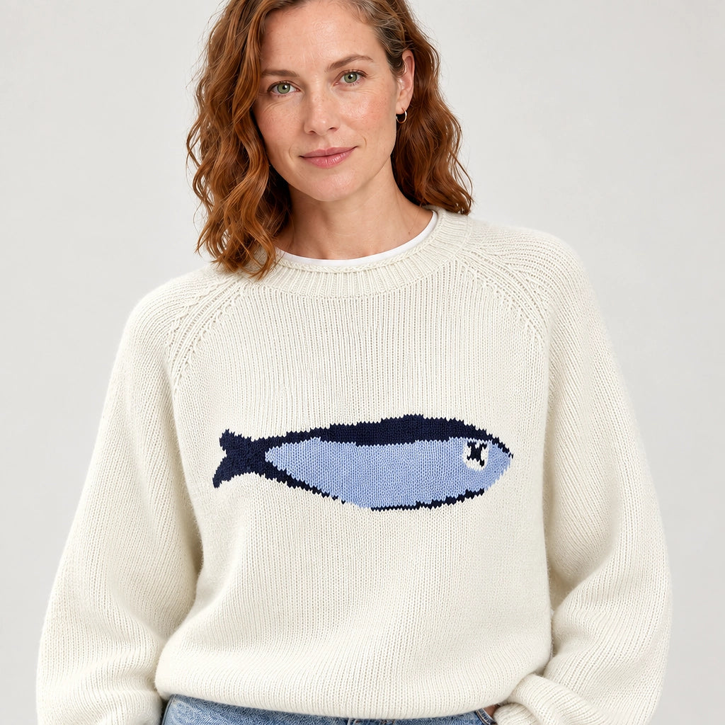 Brinley Intarsia Knit Sweater — Cream (apparel detail)