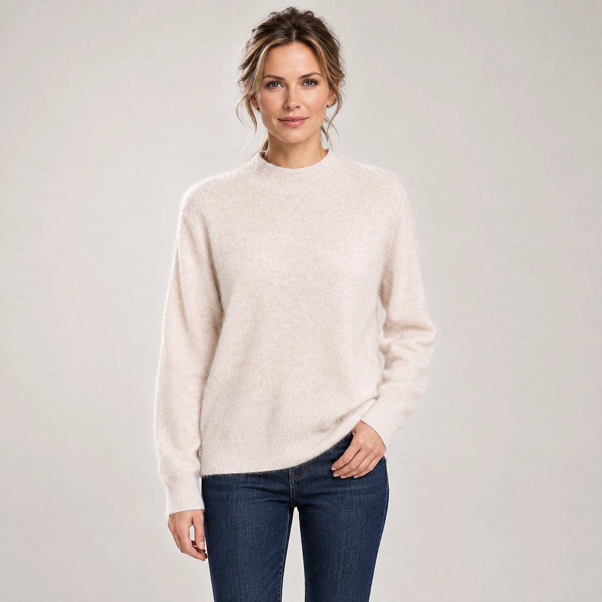 Halvern Cashmere Crewneck Sweater — Cream (apparel front)